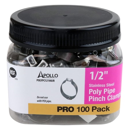 Apollo 1/2 in. Stainless-Steel Poly Pipe Pinch Clamp Jar (100-Pack), 100PK POLYPC12100JR